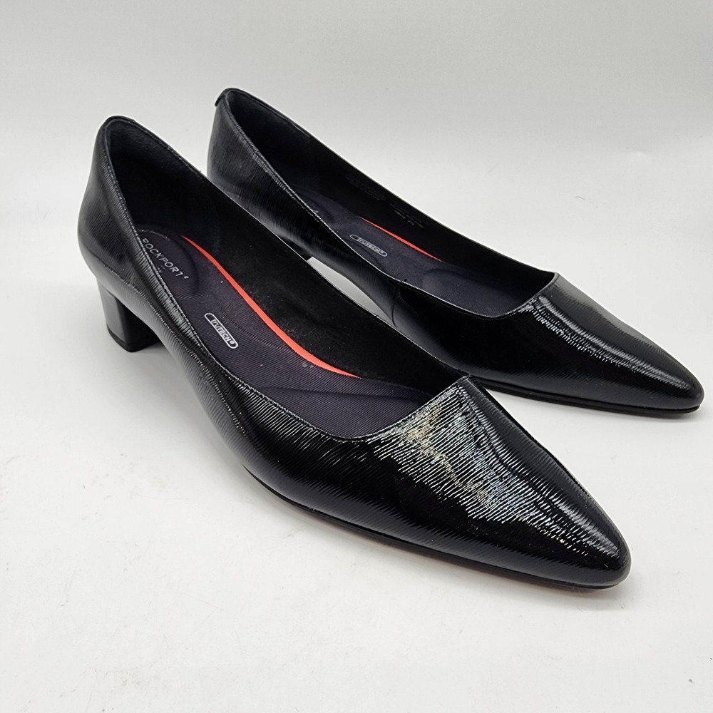 Rockport Total Motion Pump Women's 9.5 Black Patent Point Toe Block Heel Shoes - Picture 2 of 10